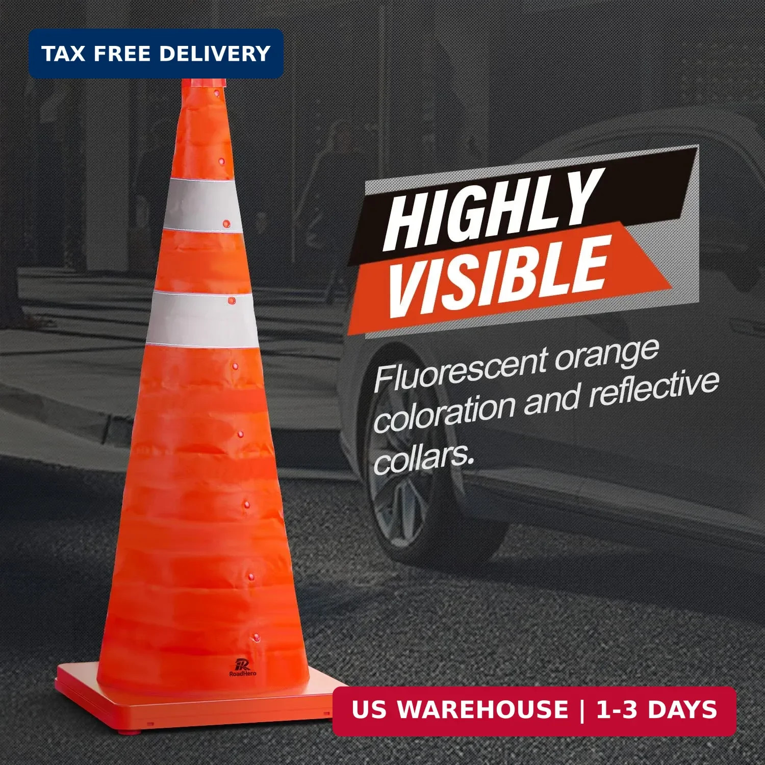 RoadHero 28 Inch 2 Pack Collapsible Traffic Safety Cones, Multi Purpose Pop-up C
