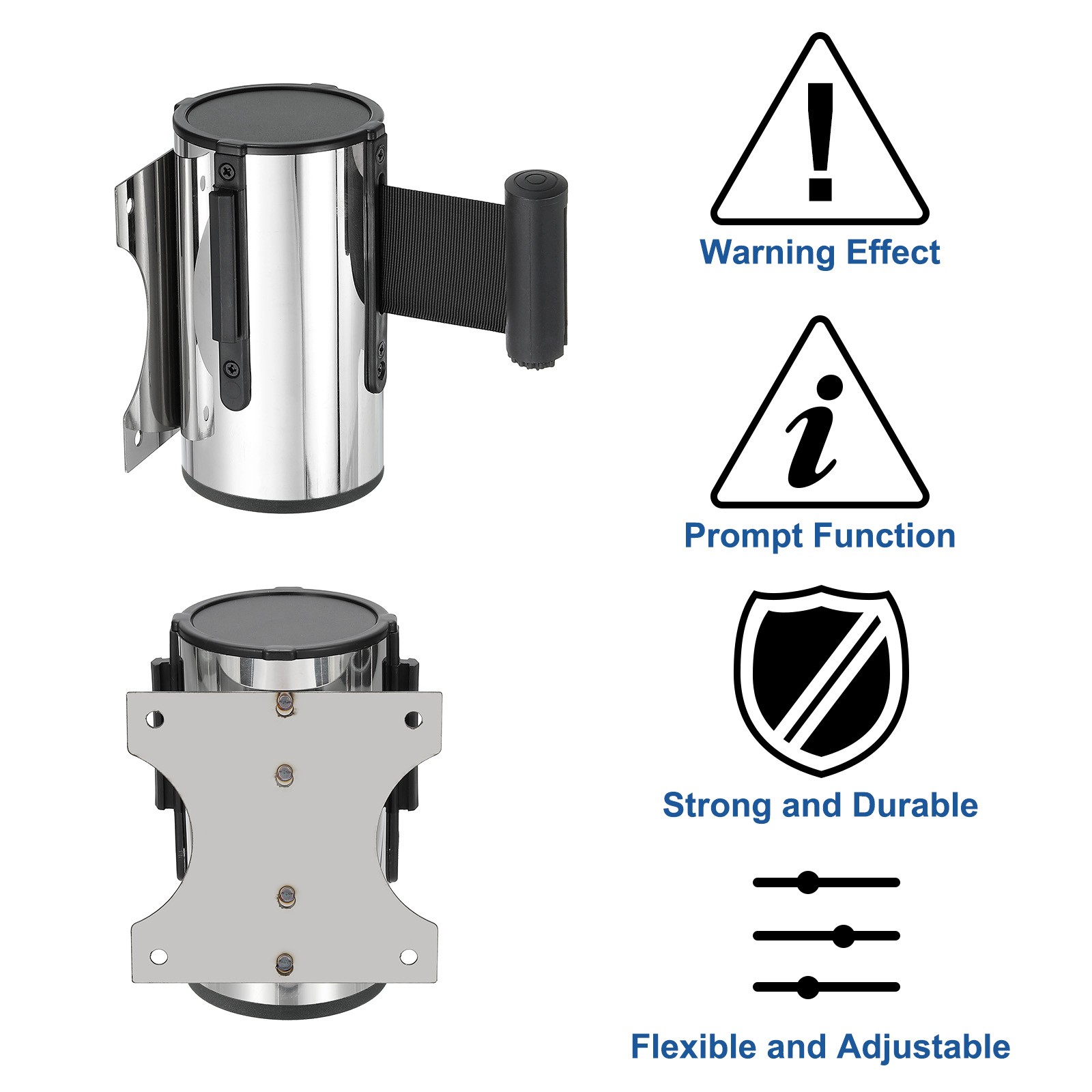 16.4 ft Fixed Wall Mount Retractable Belt Barrier Silver/Black