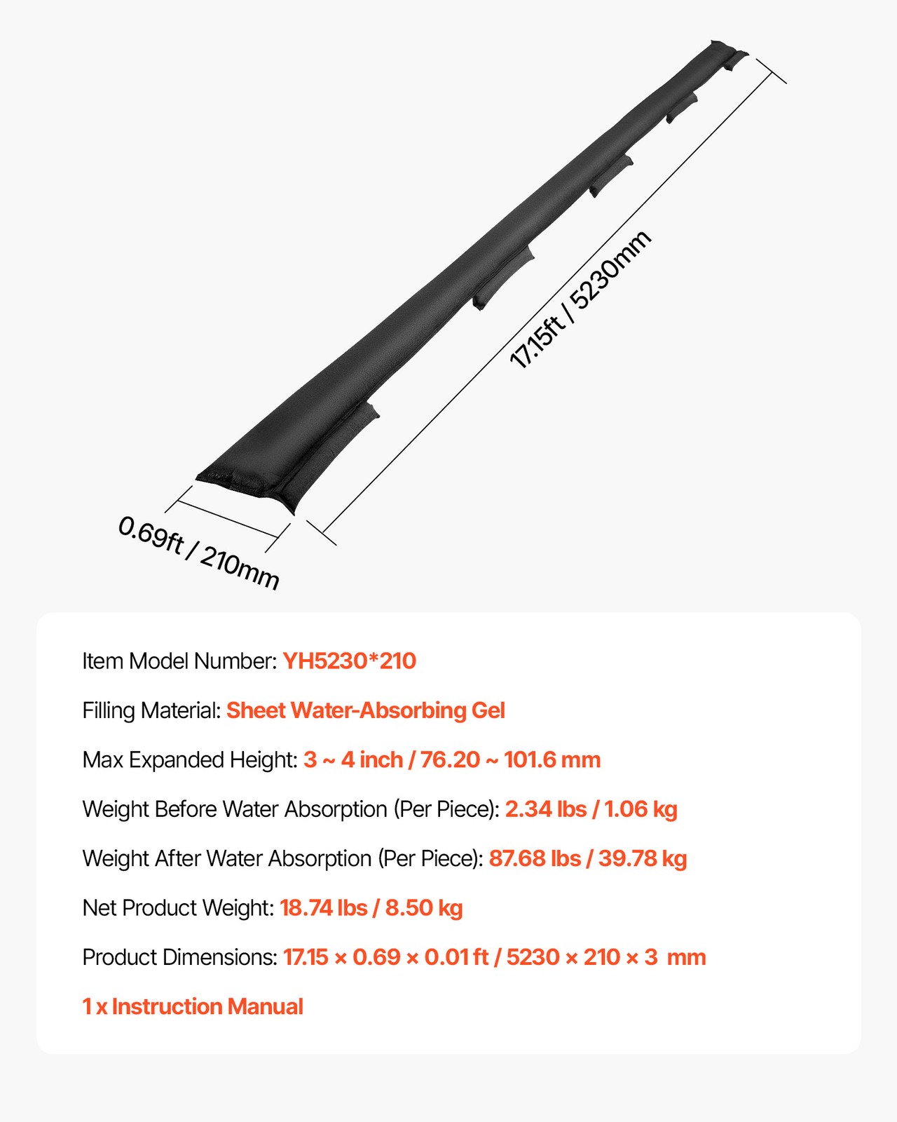 VEVOR Flood Barrier 1.6 x 1.4 ft Reusable Flood Bags Activated by Water 8 Pack