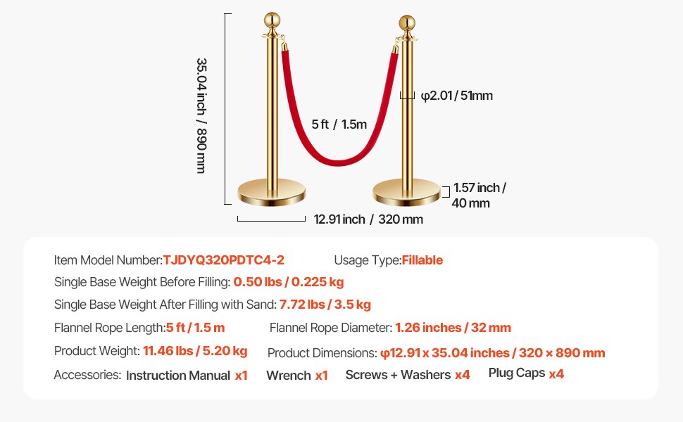 Stanchions 4/6/8Pcs Stainless Steel Post with Fillable Base Velvet Ropes & Posts