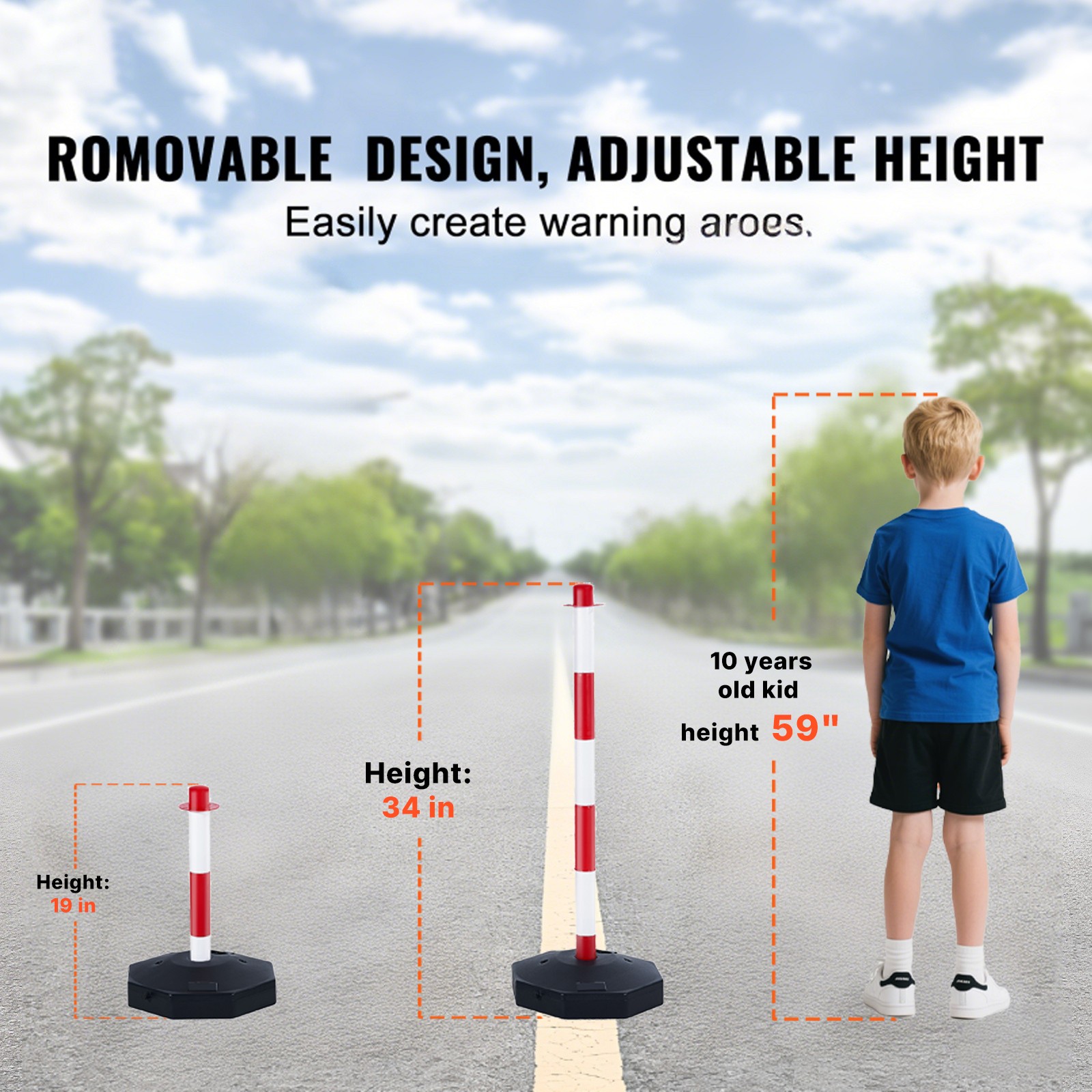 Uimoso 6PCs Traffic Delineator Post Cones with Fillable Base 6.6 FT Chain