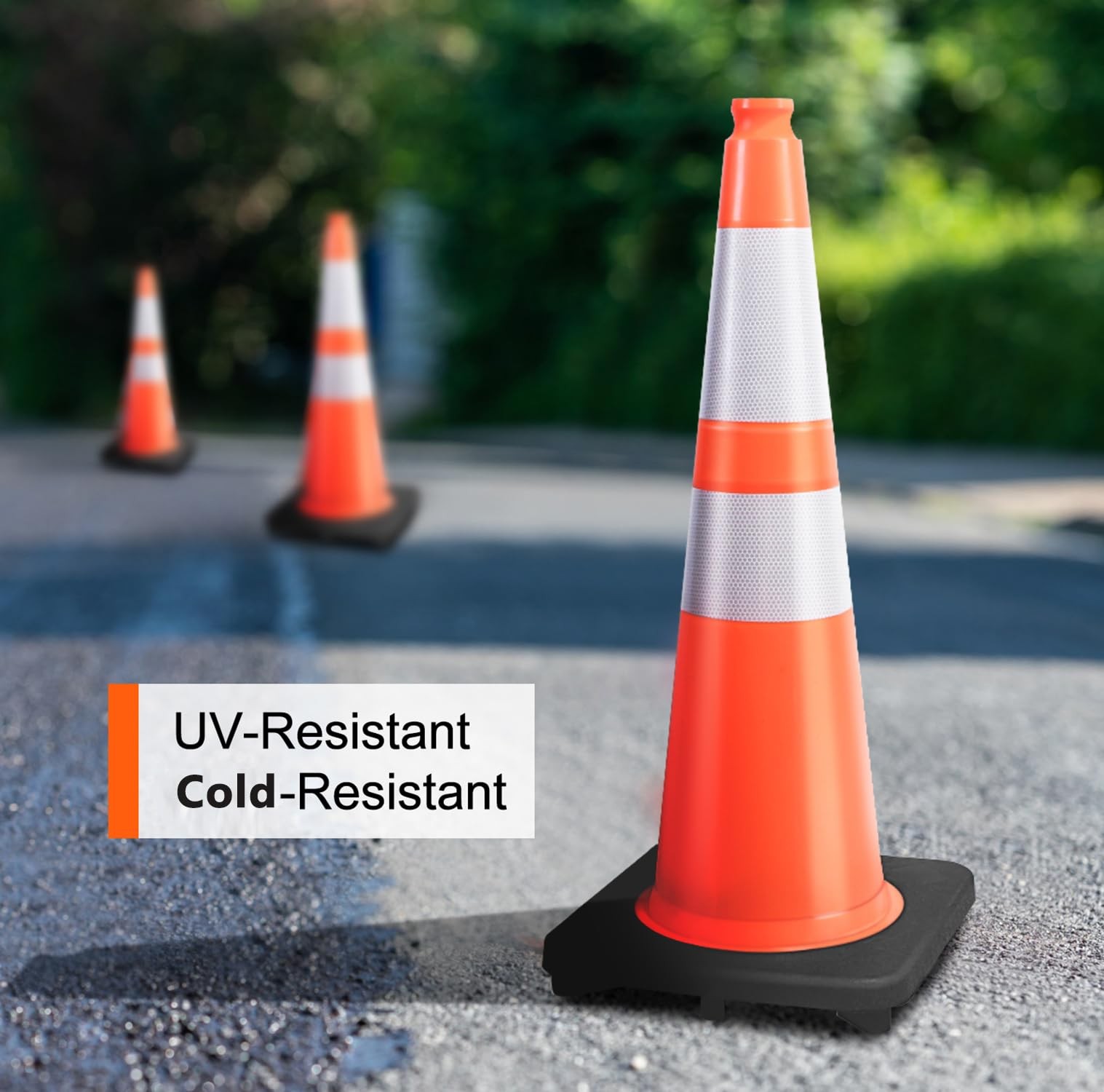 (8 Cones) BESEA 28” inch Orange PVC Traffic , Black Base Construction Road