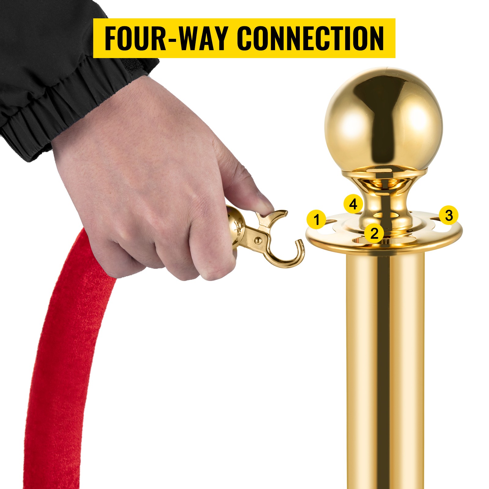 38Inch Gold Silver Stanchion Posts Queue Velvet Rope Crowd Control Line Barriers