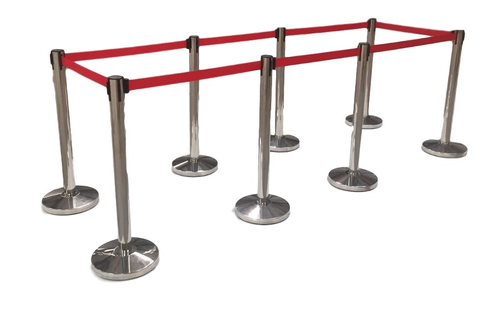 (8) Pack of Retractable Crowd Control Barrier Posts / Stanchions 6’6″ Strap