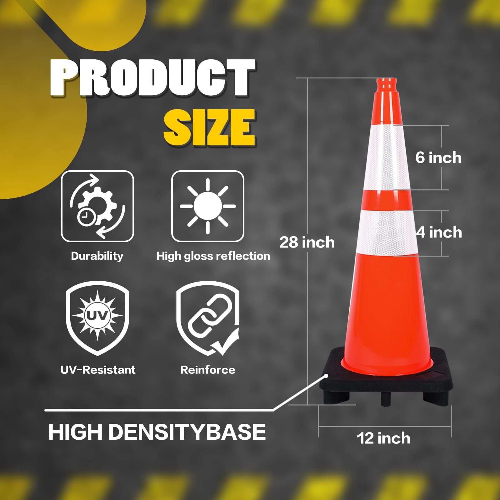 Traffic Cones 28 inch Orange 8 Pack Heavy Duty Safety Cones with Reflective C…