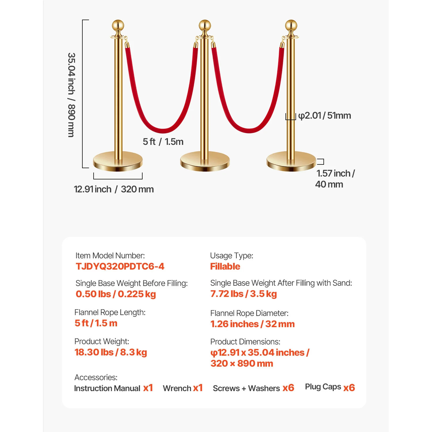 Stanchions 4/6/8Pcs Stainless Steel Post with Fillable Base Velvet Ropes & Posts