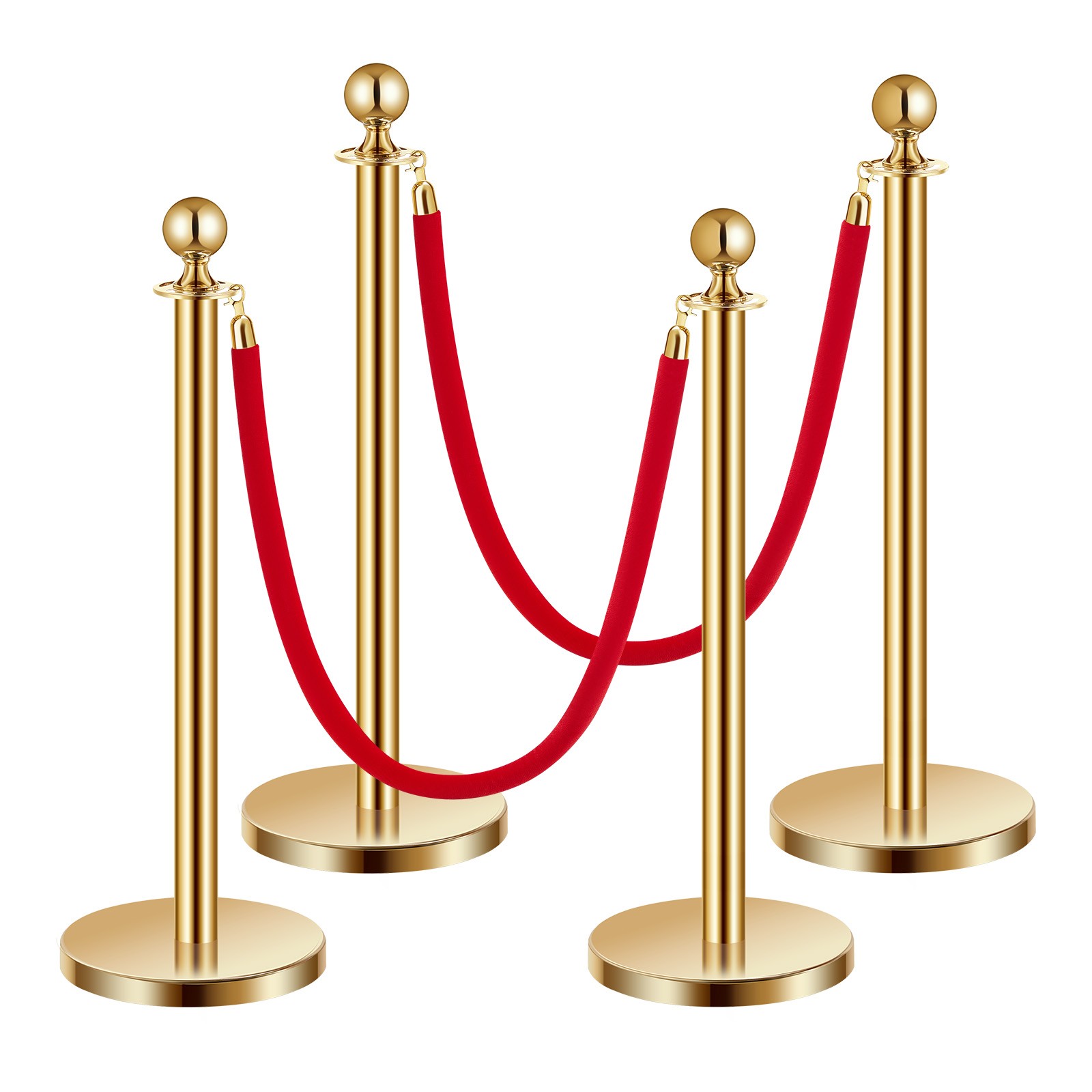 Uimoso 4 Pcs Gold Stanchion Post 2 Red Velvet Ropes Sand Injection Hollow Base