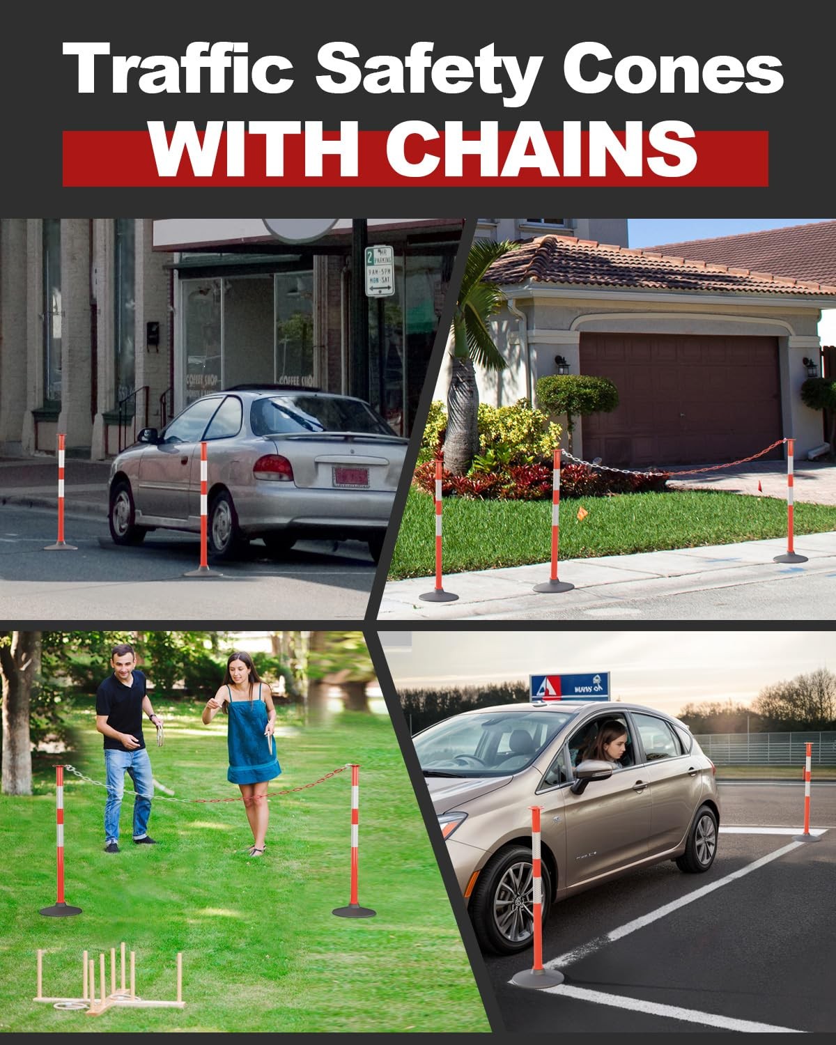 2 Pack Traffic Delineator Post with Weighted Base, Portable Orange Safety Bar…