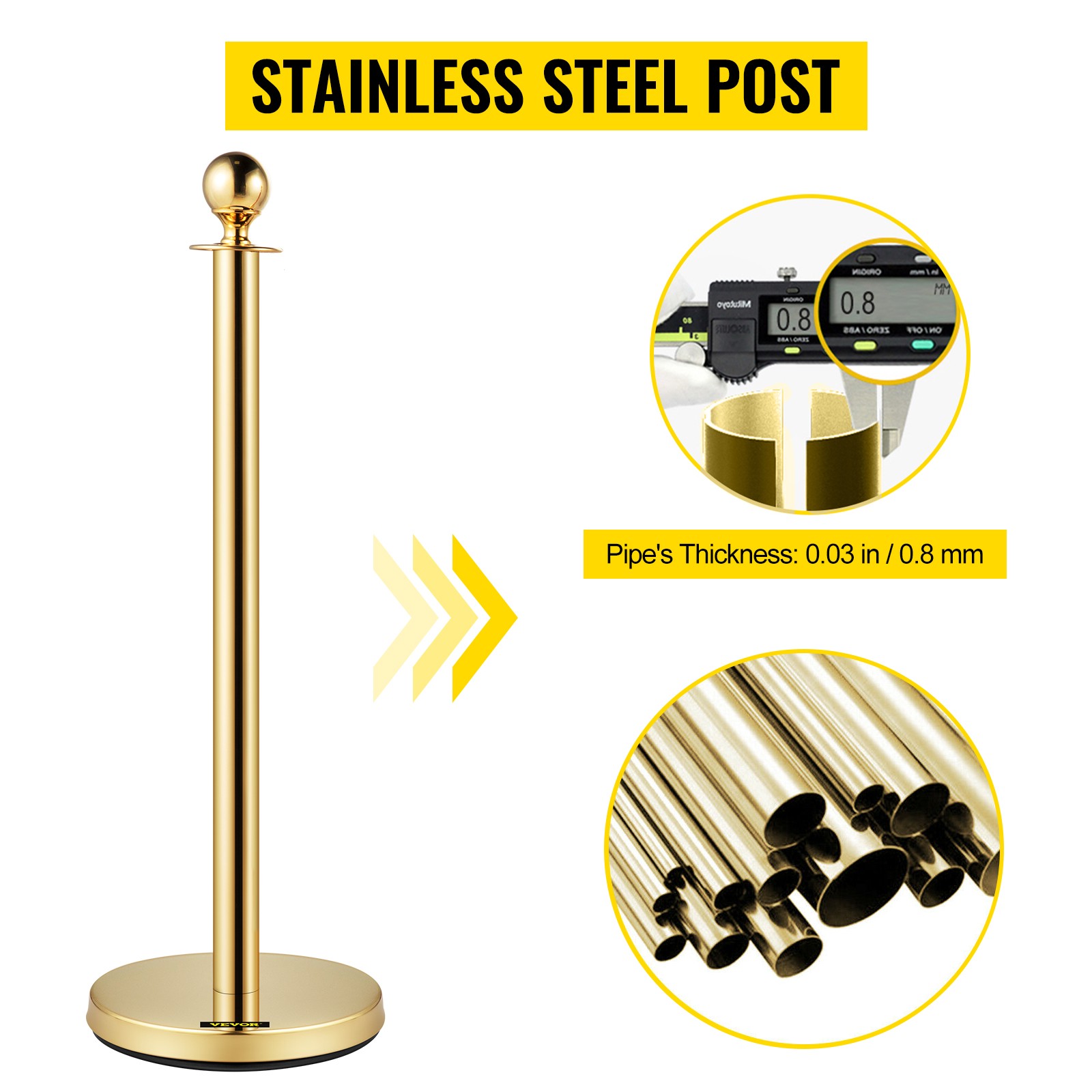 38Inch Gold Silver Stanchion Posts Queue Velvet Rope Crowd Control Line Barriers