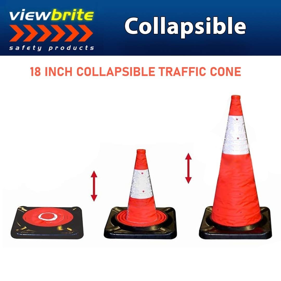 VIEWBRITE 2pack 4.5Lb 18″ Collapsible Traffic Cones w/ LED Lighting-Safety Cones