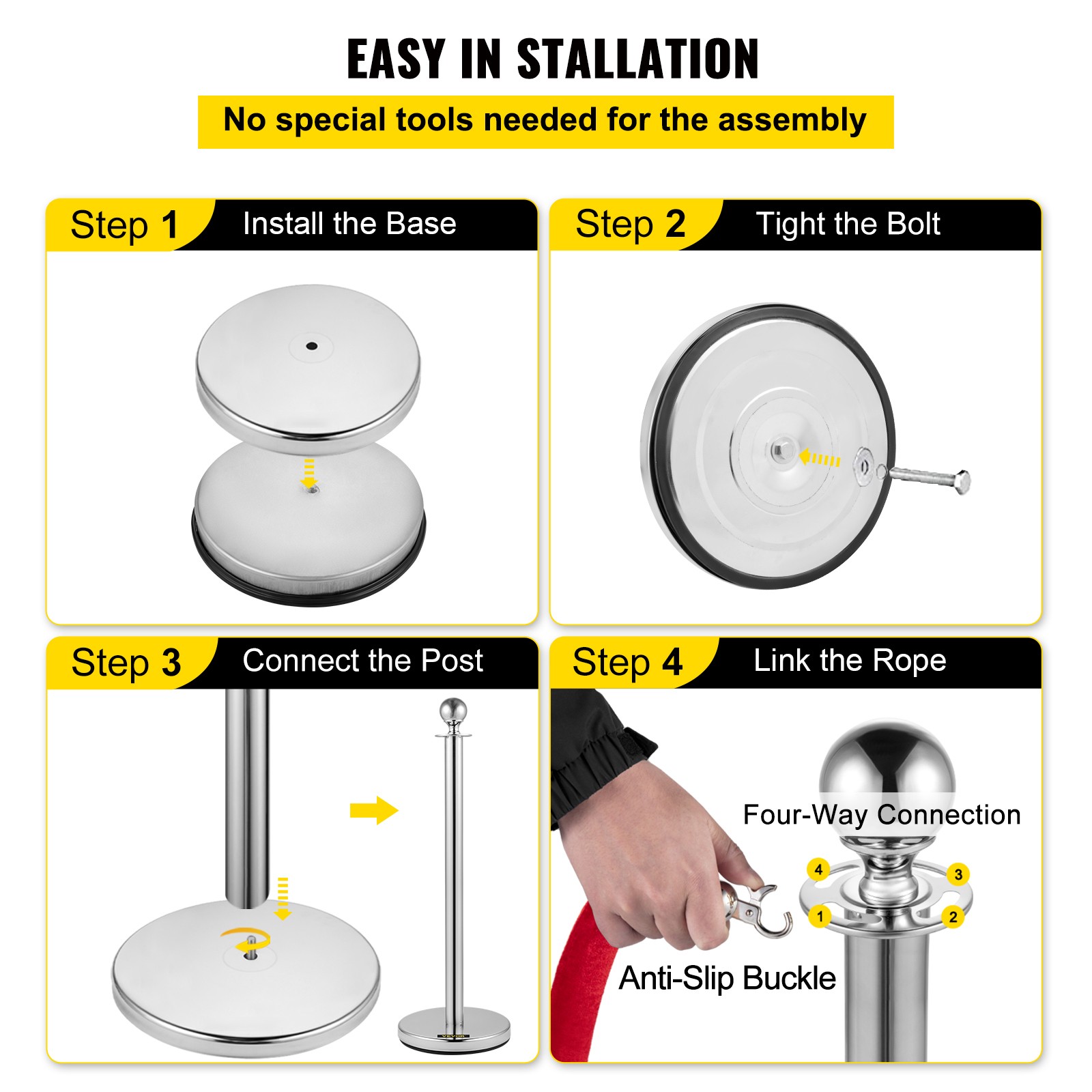 UimosoCrowd Control Stanchion Stanchion Set 8 Pieces with Red Velvet Rope-Silver