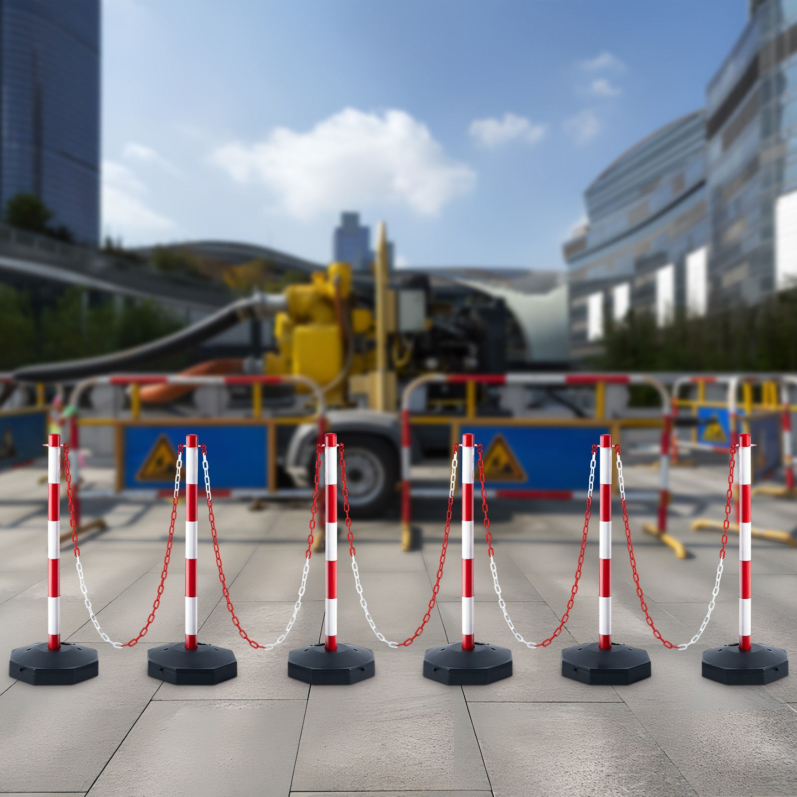 Uimoso 6PCs Traffic Delineator Post Cones with Fillable Base 6.6 FT Chain