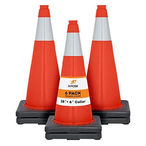 6 of Orange Traffic Cones 28 Inch with 6″ Collar – PVC Plastic Safety Cones
