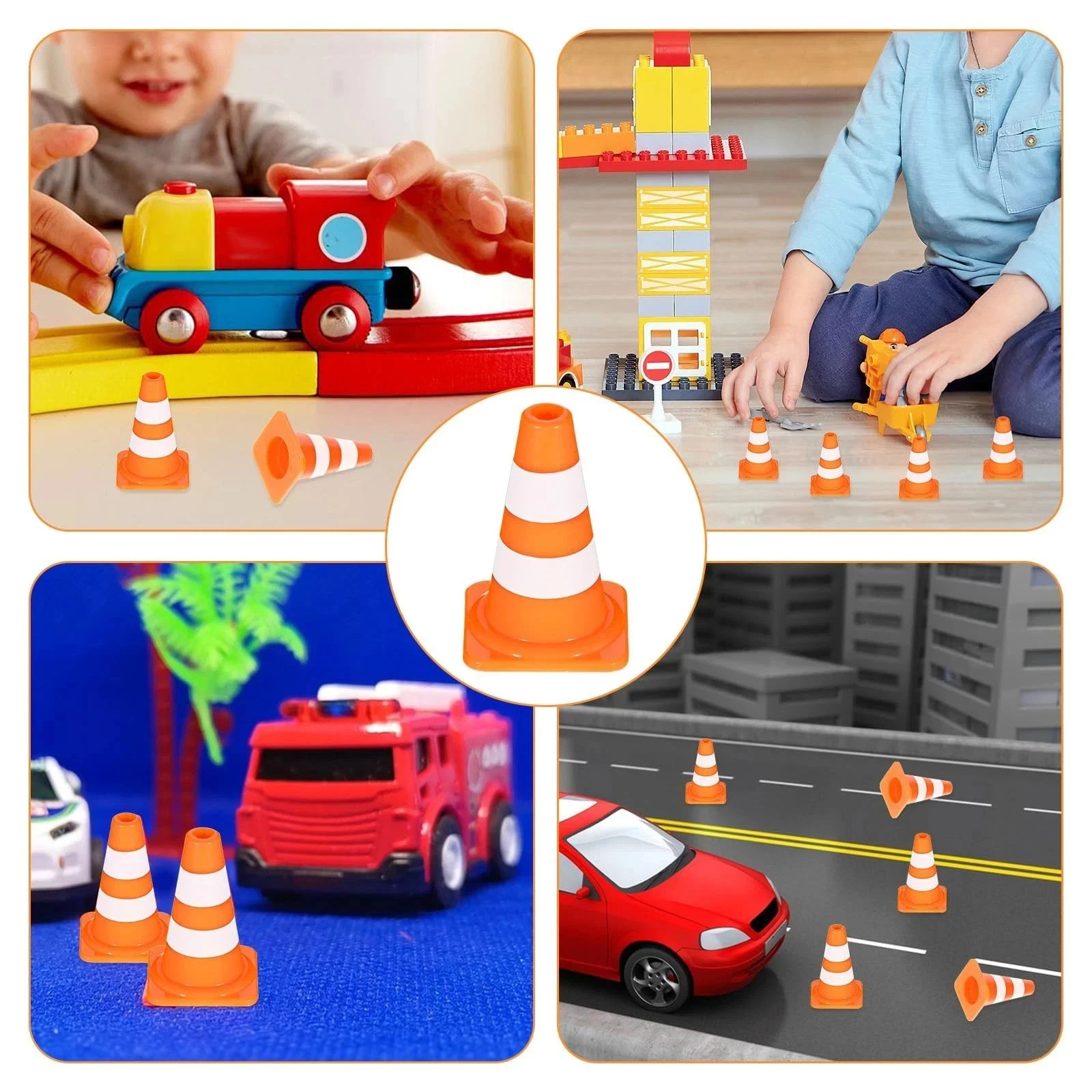 50 Pack Mini Traffic Cones 1″ ABS Plastic Orange Road Safety Sign Kids Micro Toy