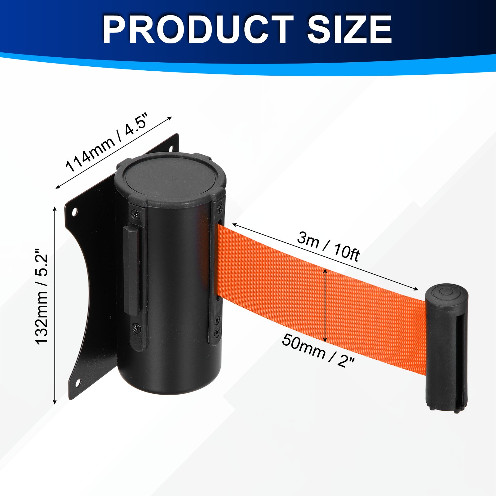 Fixed Wall Mount Retractable Belt Barriers (10 Feet, Orange) (1 Pcs)