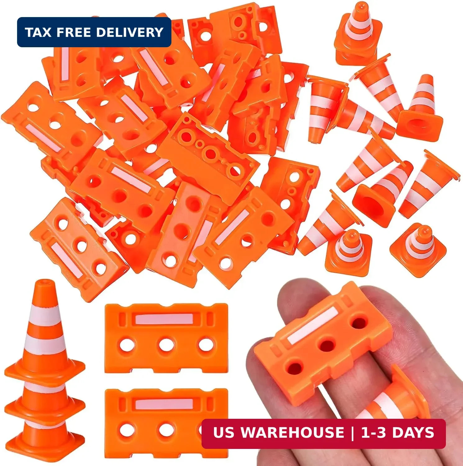 48pcs Mini Traffic Cones – Miniature Fence Barricade Signs Small Orange Construc