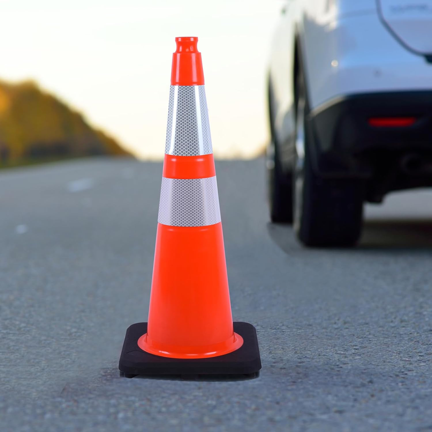 8 Pack 28 Inch Orange PVC Traffic Cones Black Base Stable Flexible, Road Safety