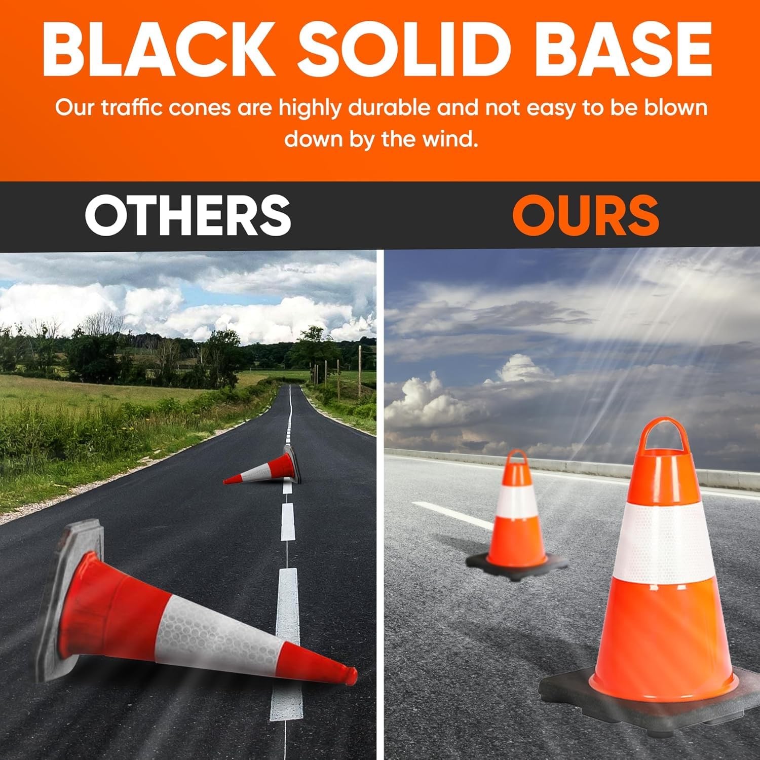 Pyle 12″ Safety Traffic Cones, 6-Pack Orange Parking Cones w/Reflective Collars