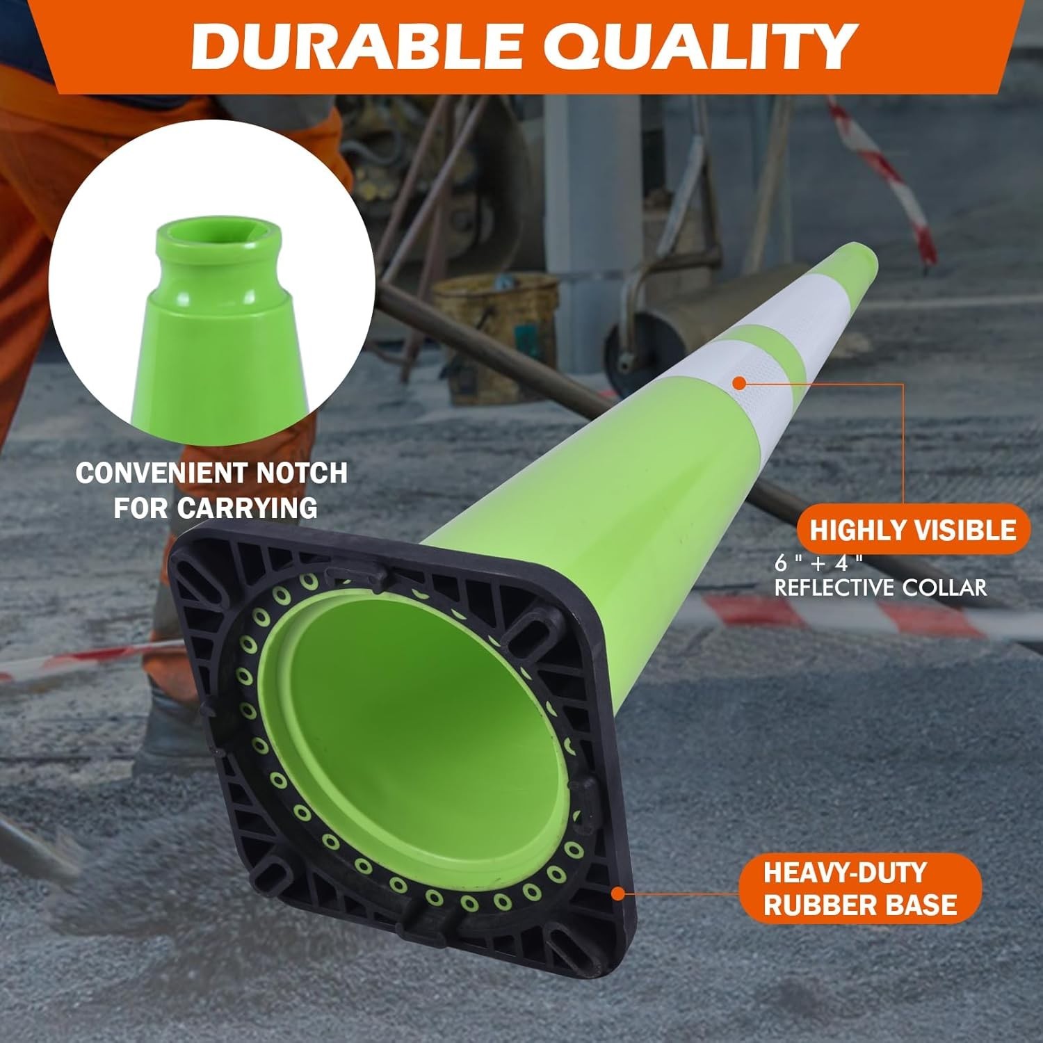 6 Pack 36inch Green Traffic Control Cones PVC Safety Cones with Black Base