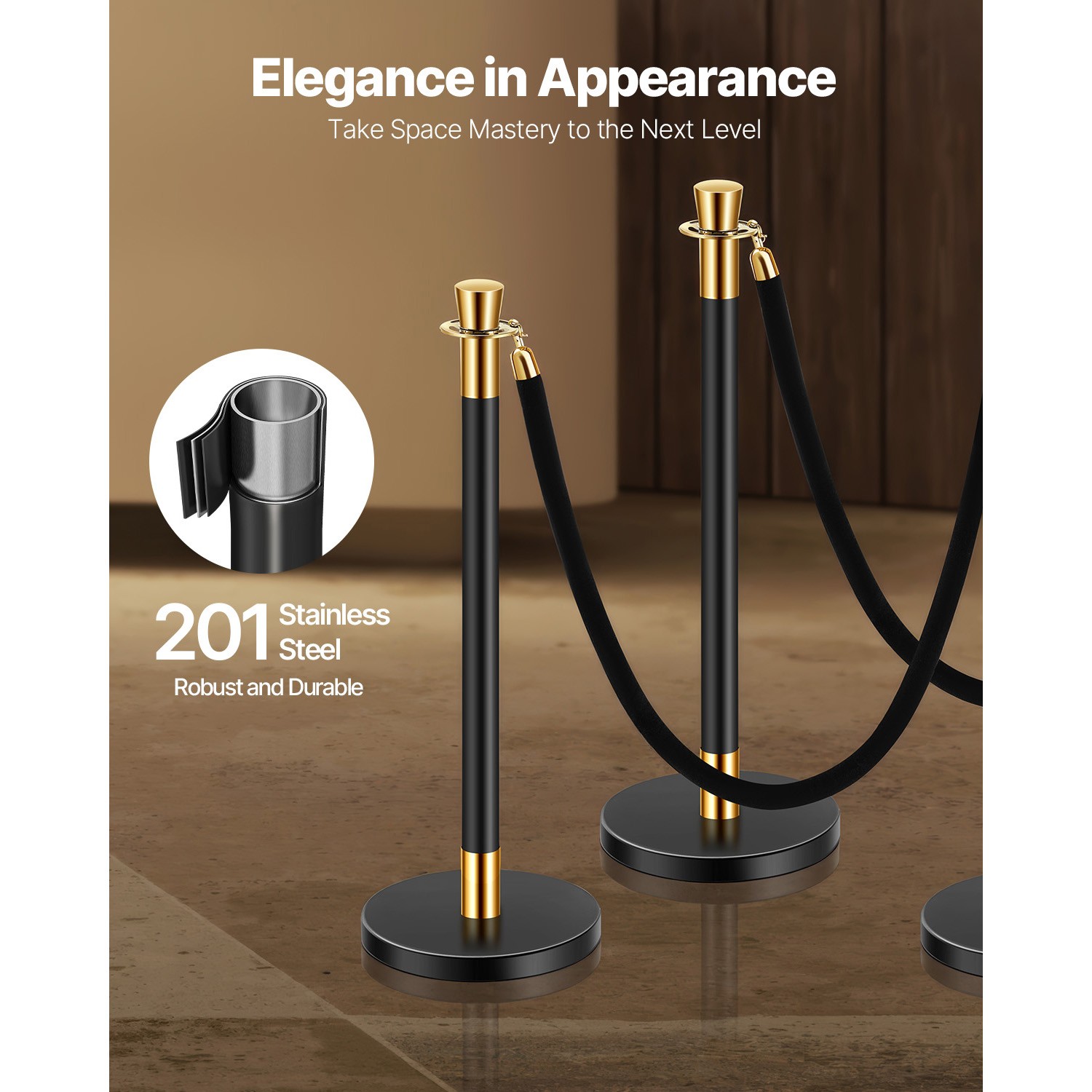 Uimoso 6 Pcs Stanchion Post with 4 Black Velvet Ropes Sand Injection Hollow Base