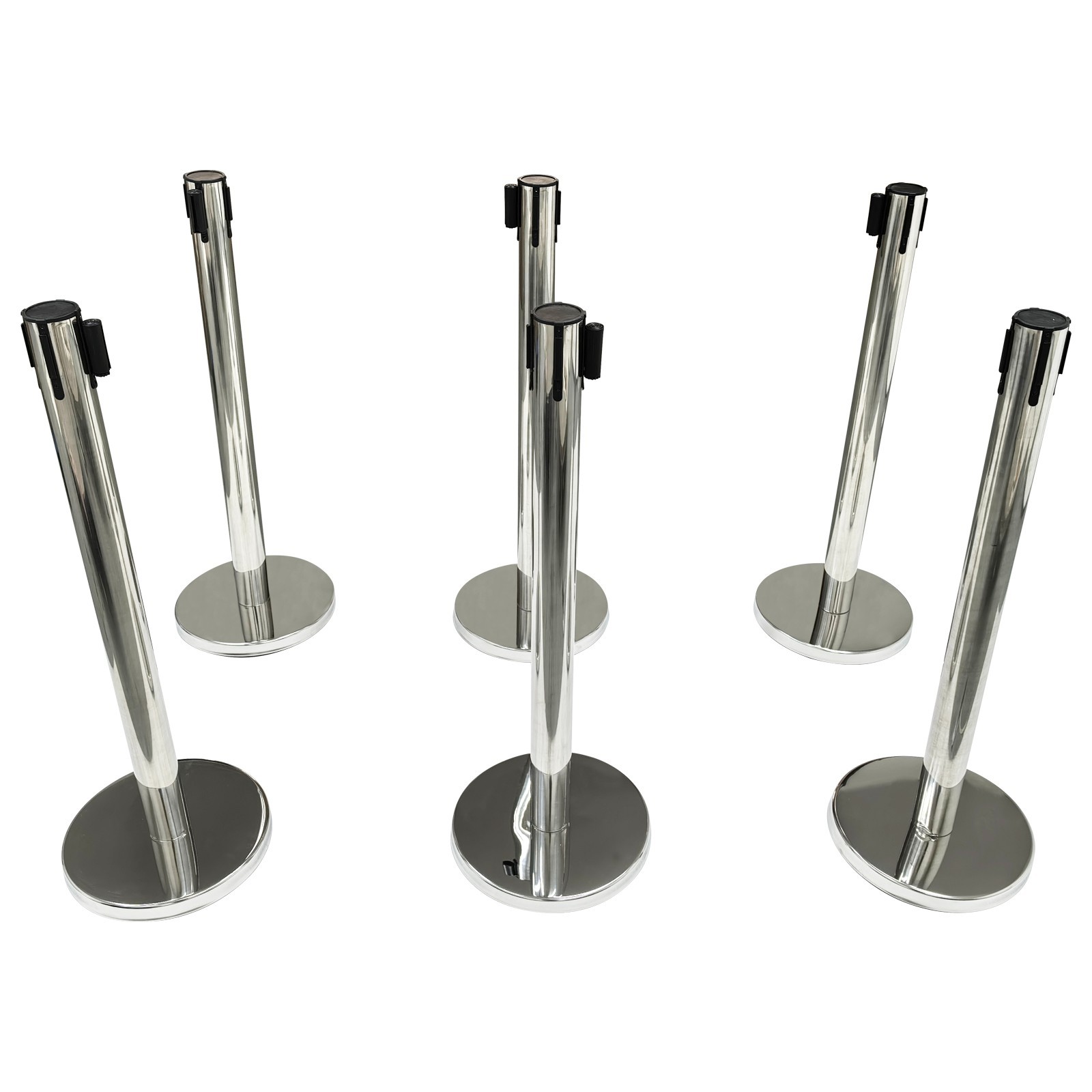 6 PCS Stainless Steel Stanchions with Blue Belts Posts Covers and Bases Blue Ret