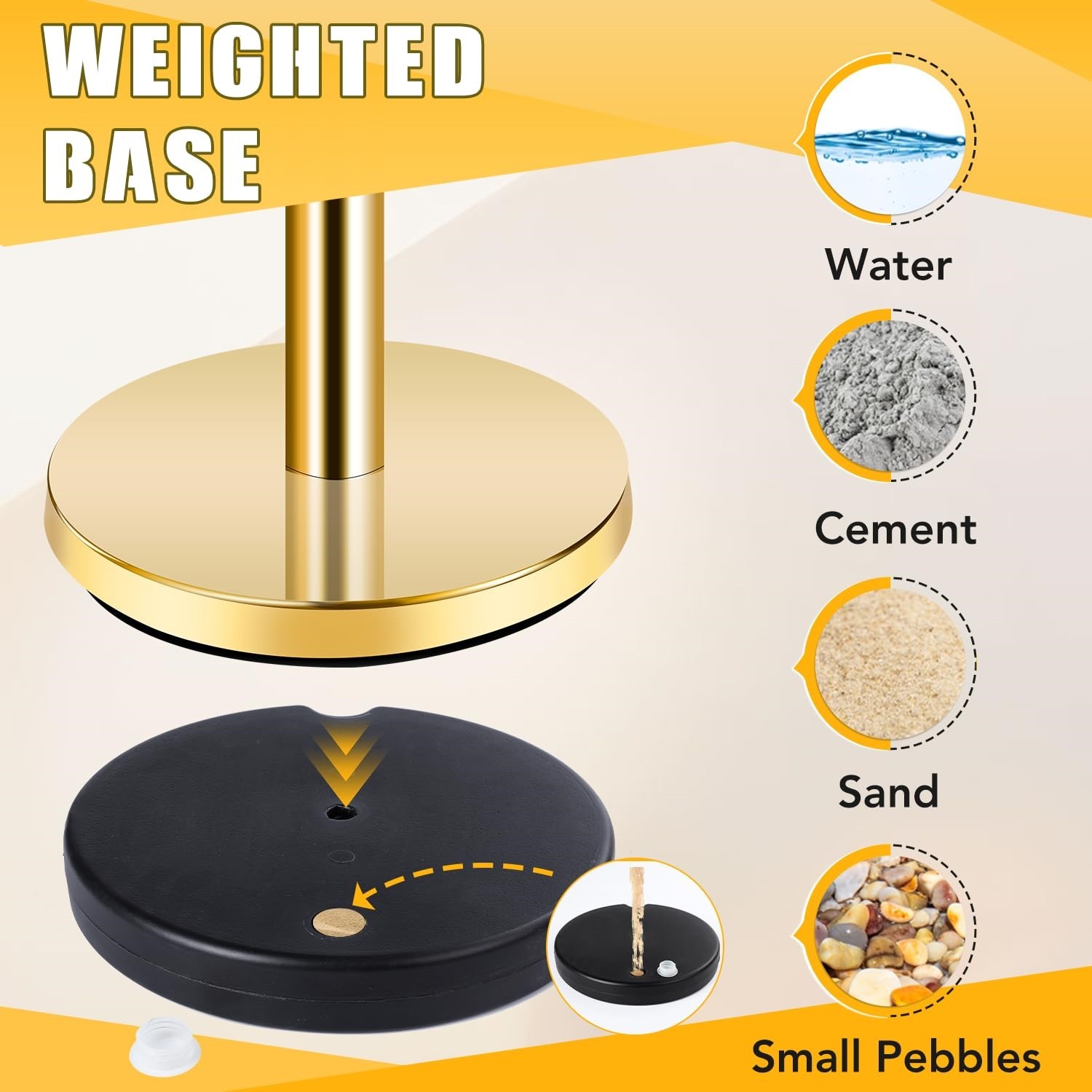 6 Pack Stainless Steel Hollow Base Stanchion Post w/ 5ft Velvet Ropes Gold