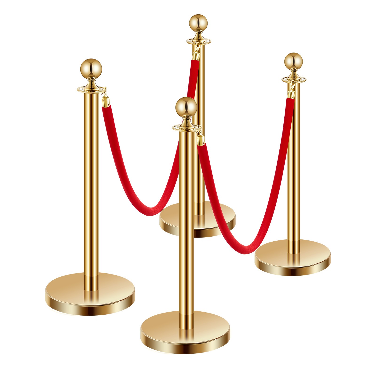 Uimoso 4 Pcs Gold Stanchion Post 2 Red Velvet Ropes Sand Injection Hollow Base