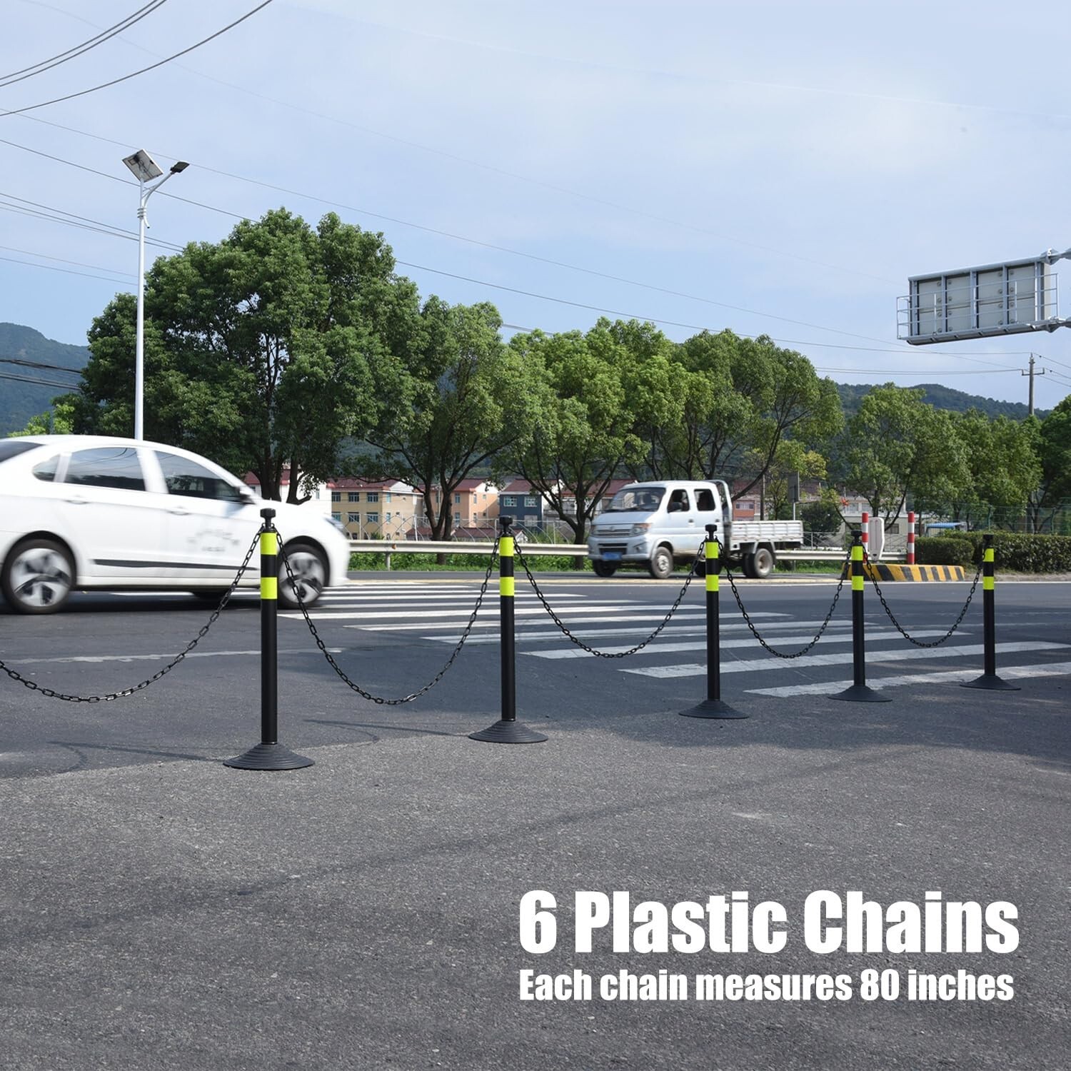 6 sets Heavy Rubber/Water Filled Chain Stanchion for Traffic Delineator Posts