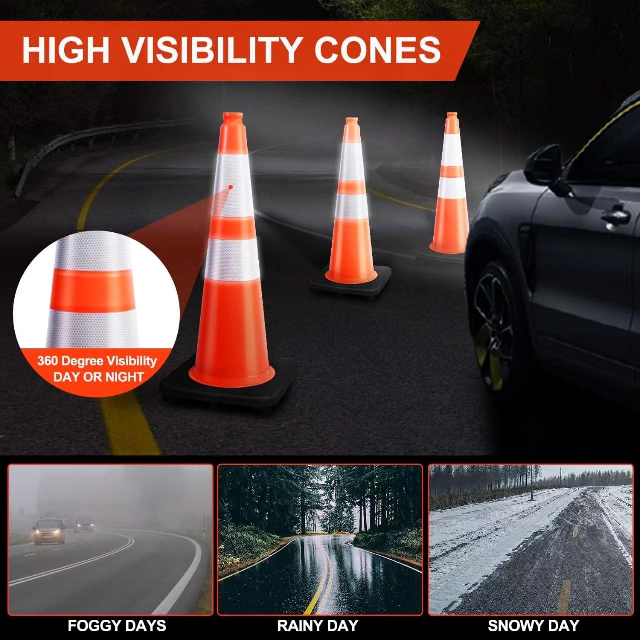 8 Pack 28” inch Traffic Safety Cones Orange Road Parking Cones Heavy Duty
