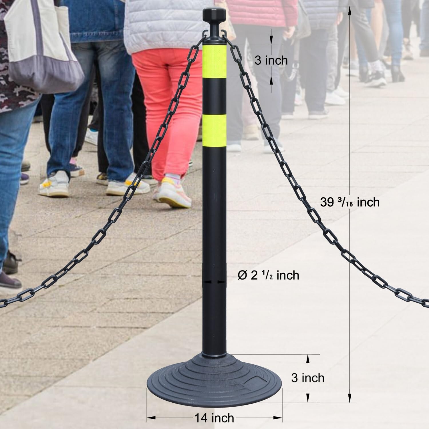 6 sets Heavy Rubber/Water Filled Chain Stanchion for Traffic Delineator Posts