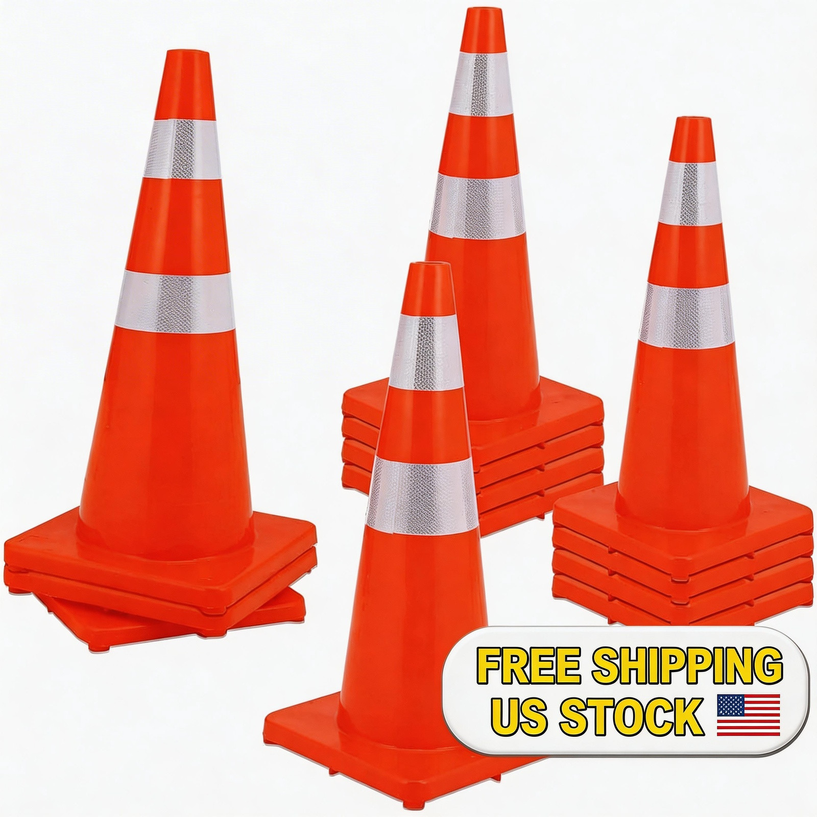 28 Inch Cones 12 Pack, PVC Safety Cones with Reflective Collars, Orange Traffic