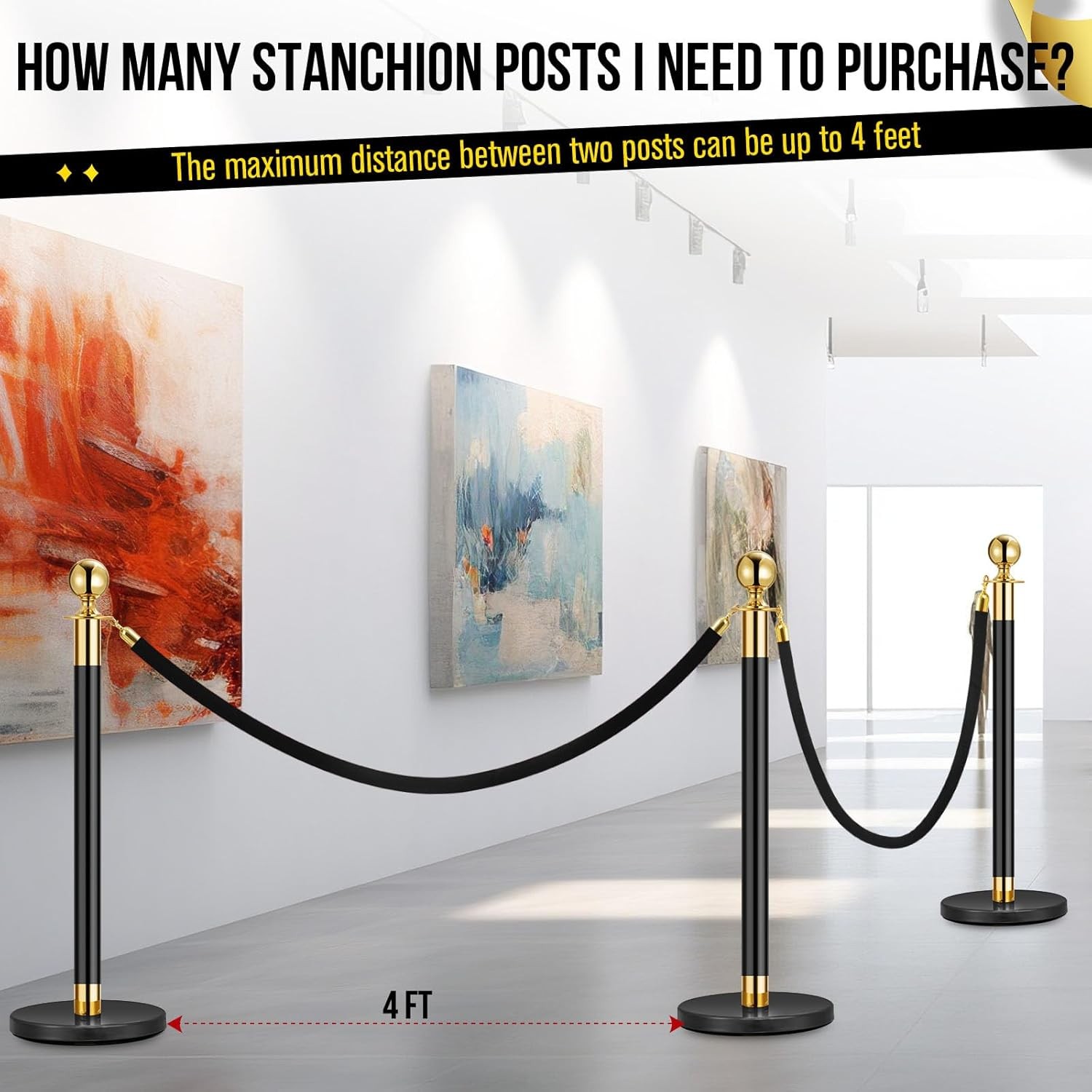 2/3/4/5PCS Crowd Control Stanchion Posts with Velvets Rope, 5FT Carpet Ropes