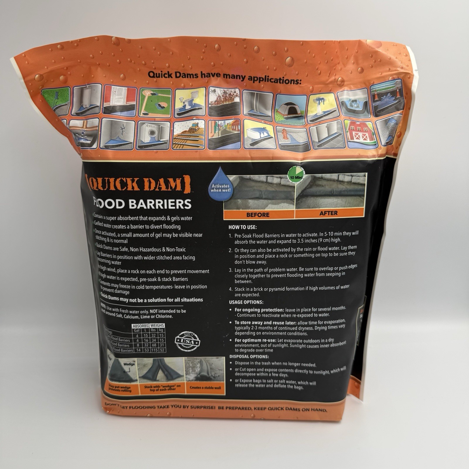 Quick Dam 10ft Water Activated Flood Barrier Garage Driveway Sandbag Alternative