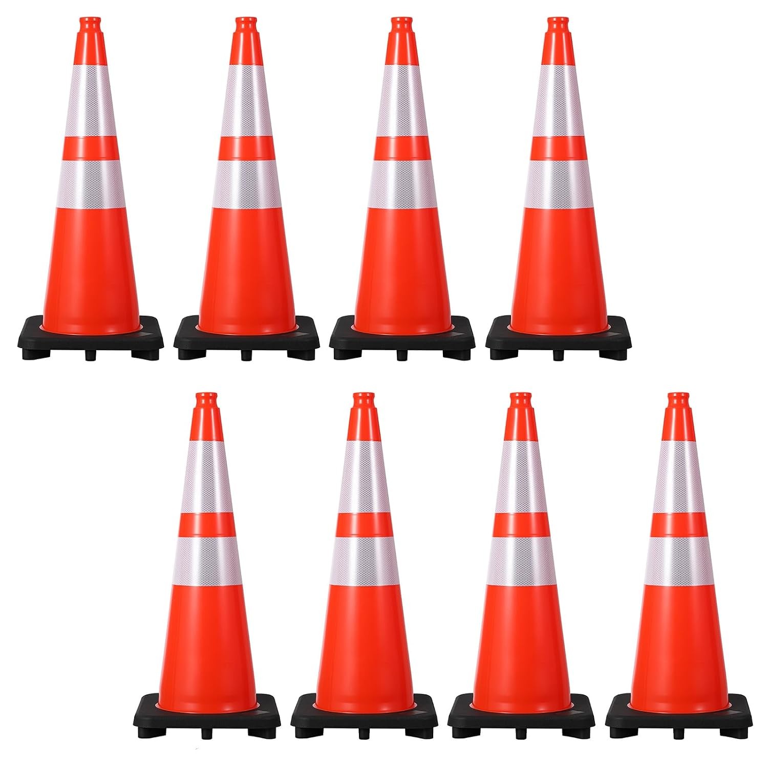 8 Pack 28in Traffic Cones with Reflective Collars & Weighted Base Heavy Duty PVC