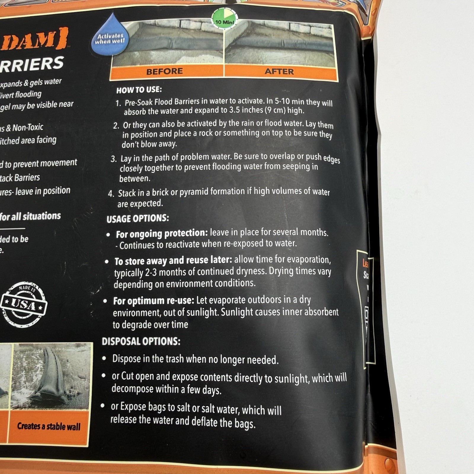 Quick Dam 10ft Water Activated Flood Barrier Garage Driveway Sandbag Alternative