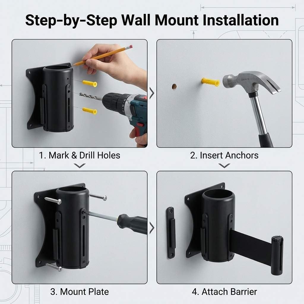 Wall Mounted Retractable Belt Barrier 2 Pack with 10 Feet, Crowd Control for