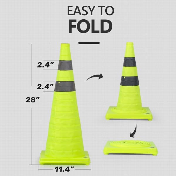 BATTIFE [4 Pack] 28 inch Collapsible Traffic Cones, Lime Green Safety Cones, Pop