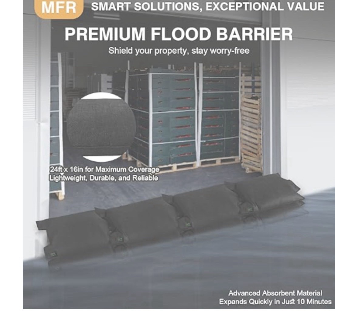 Water Activated Flood Barrier Bags 6 Pack 24x16x3.5 Emergency Sandless Bags