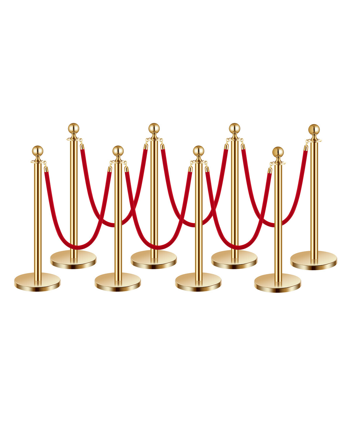 8 Pcs Gold Stanchion Post 6 Red Velvet Ropes Sand Injection Hollow Base