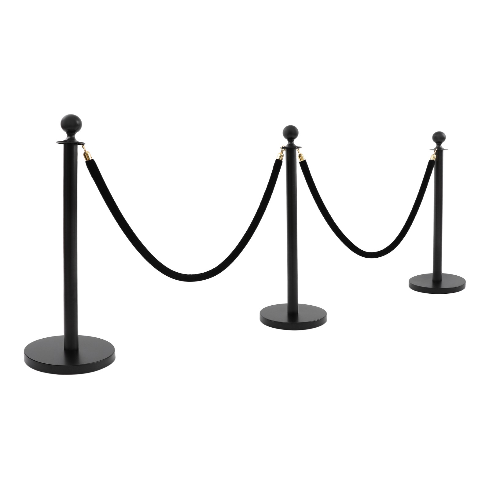 6-Piece Black Stanchion Set 95cm Posts With 4×1.5m Velvet Ropes 201 Stainless