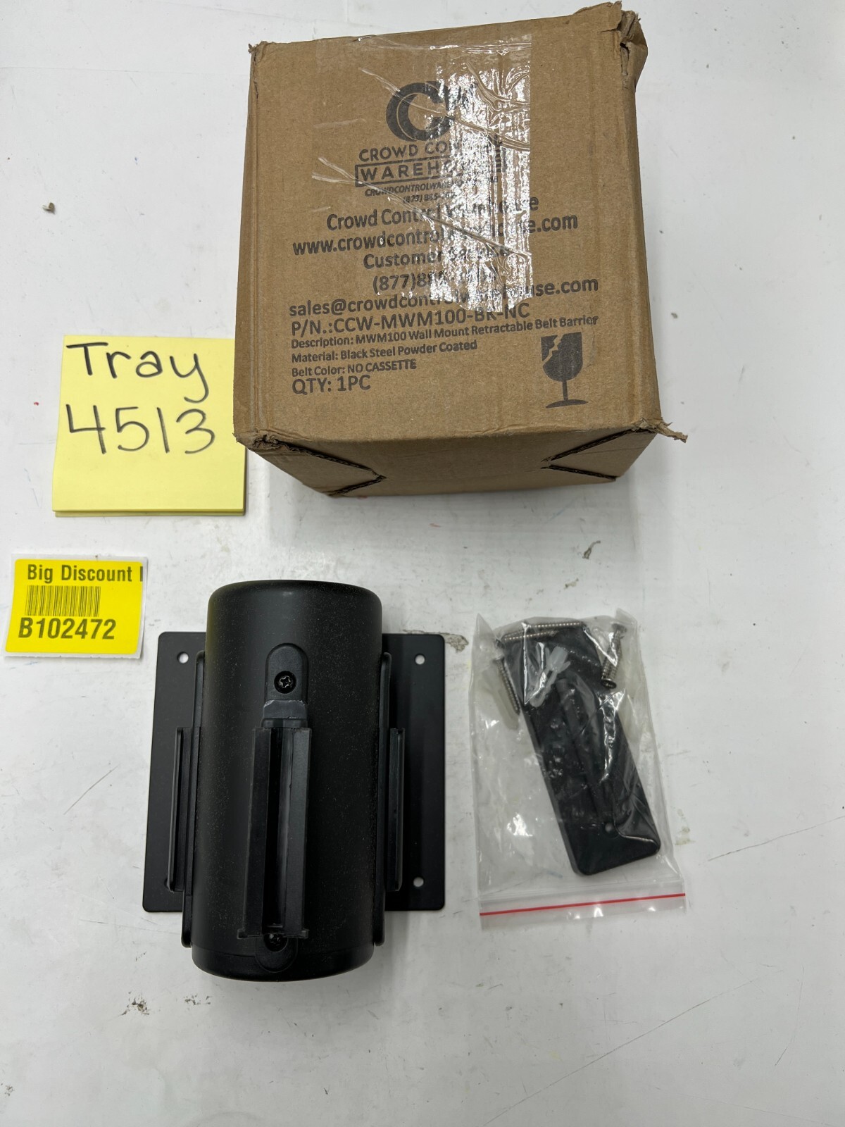Crowd Control Warehouse Wall Mount Retractable Belt Barrier CCW-MWM100-BK-NC