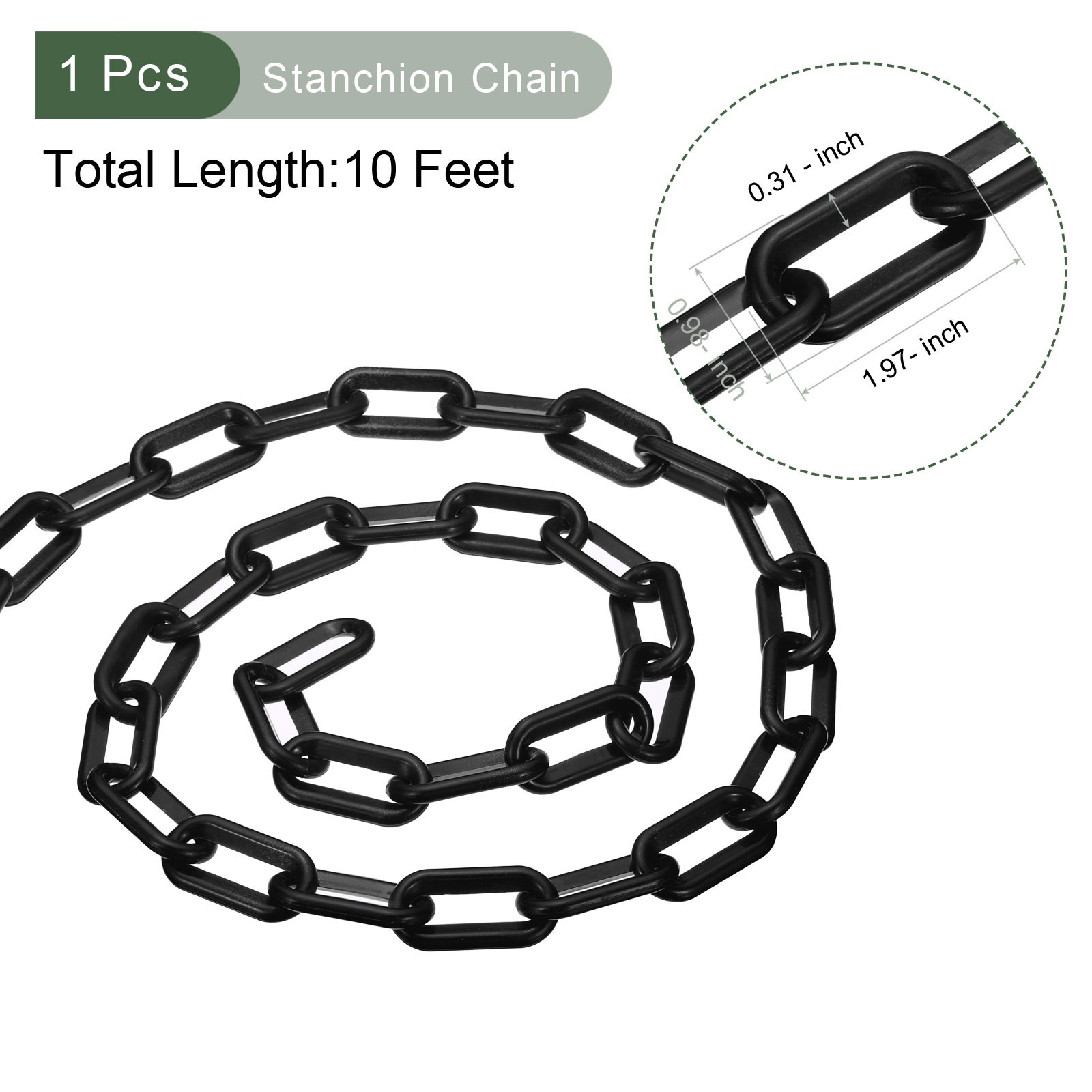 Plastic Chain Barrier (Black, 10 Feet, 0.3″ Dia)