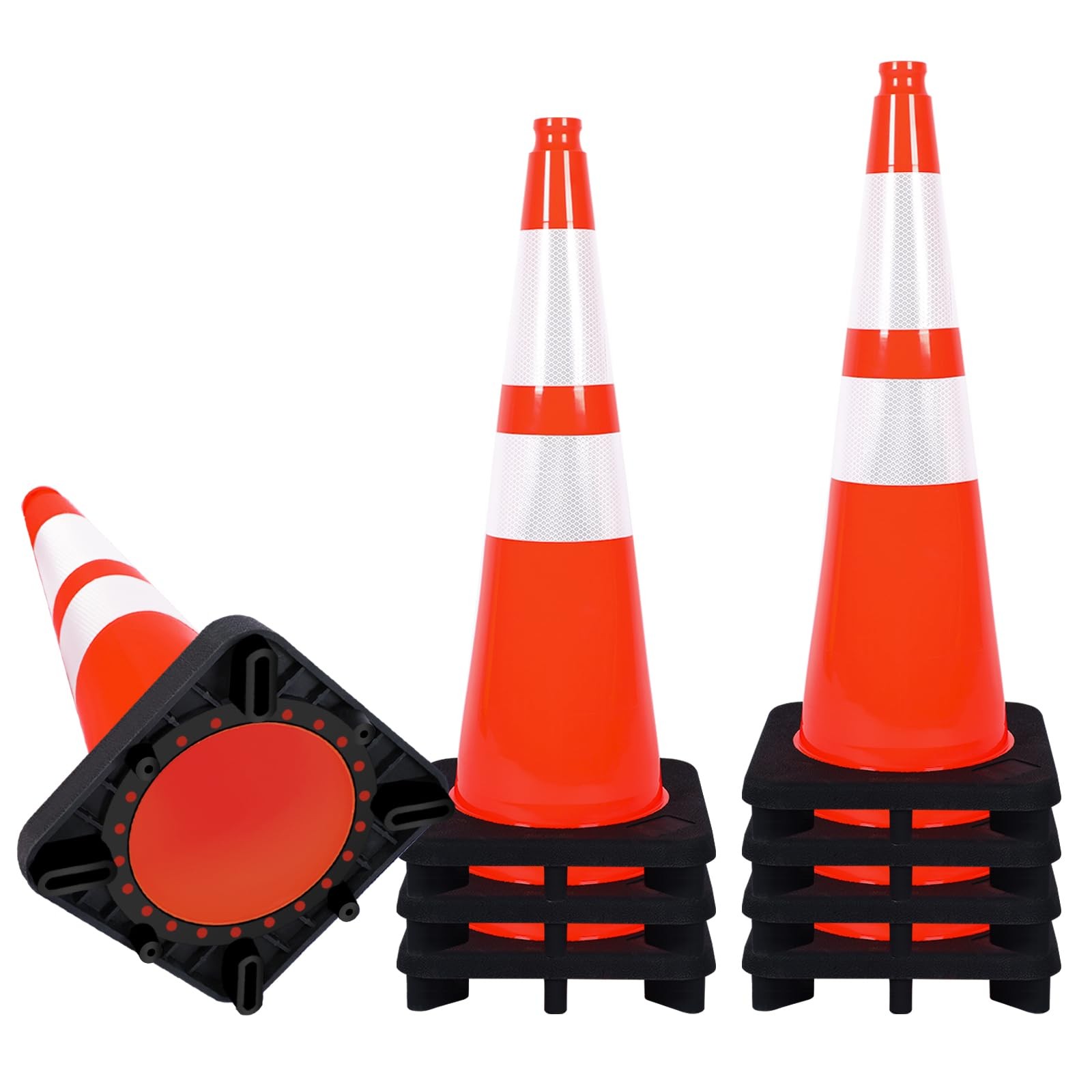 Traffic Cones 28 inch Orange 8 Pack Heavy Duty Safety Cones with Reflective C…