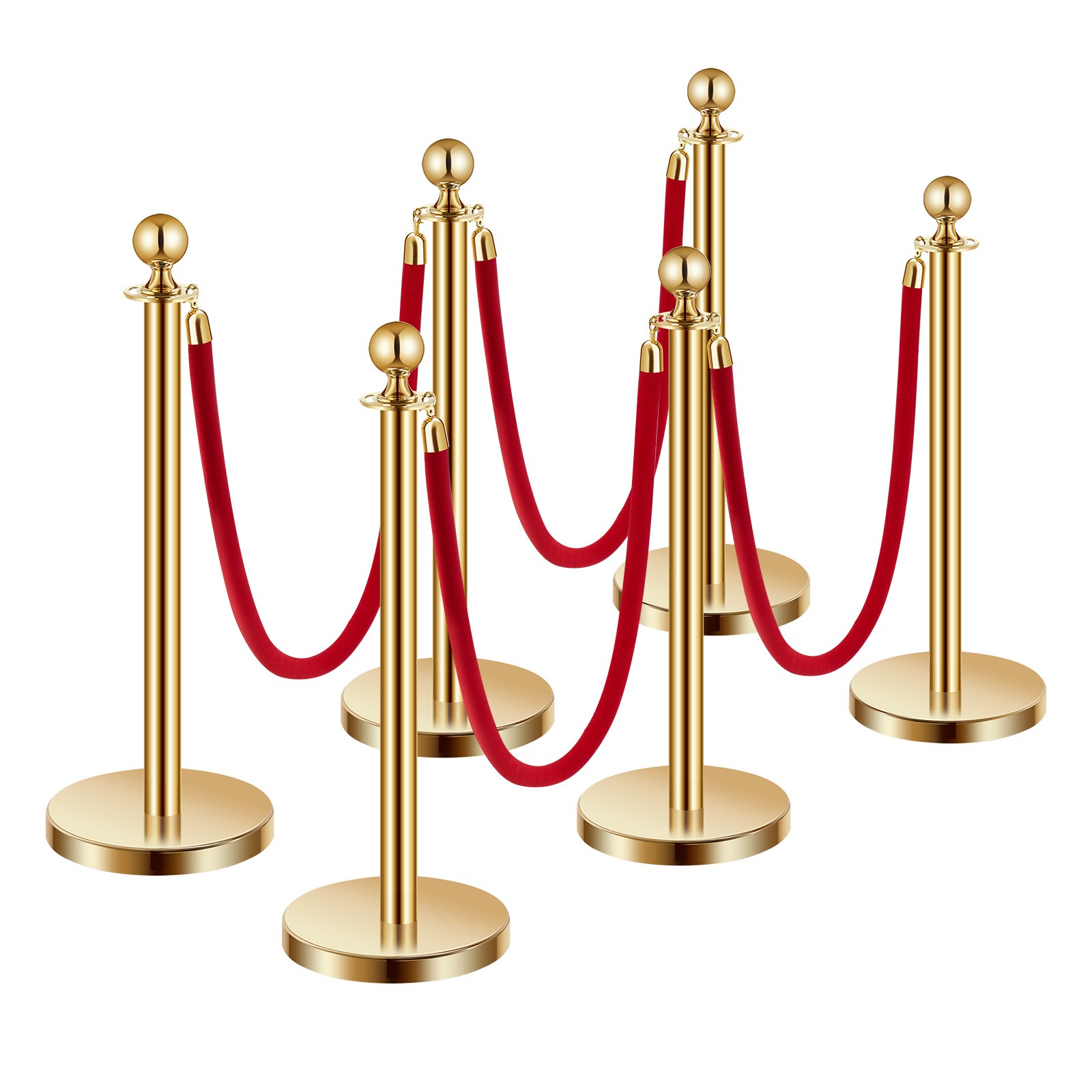 Uimoso 6 Pcs Gold Stanchion Post 4 Red Velvet Ropes Sand Injection Hollow Base