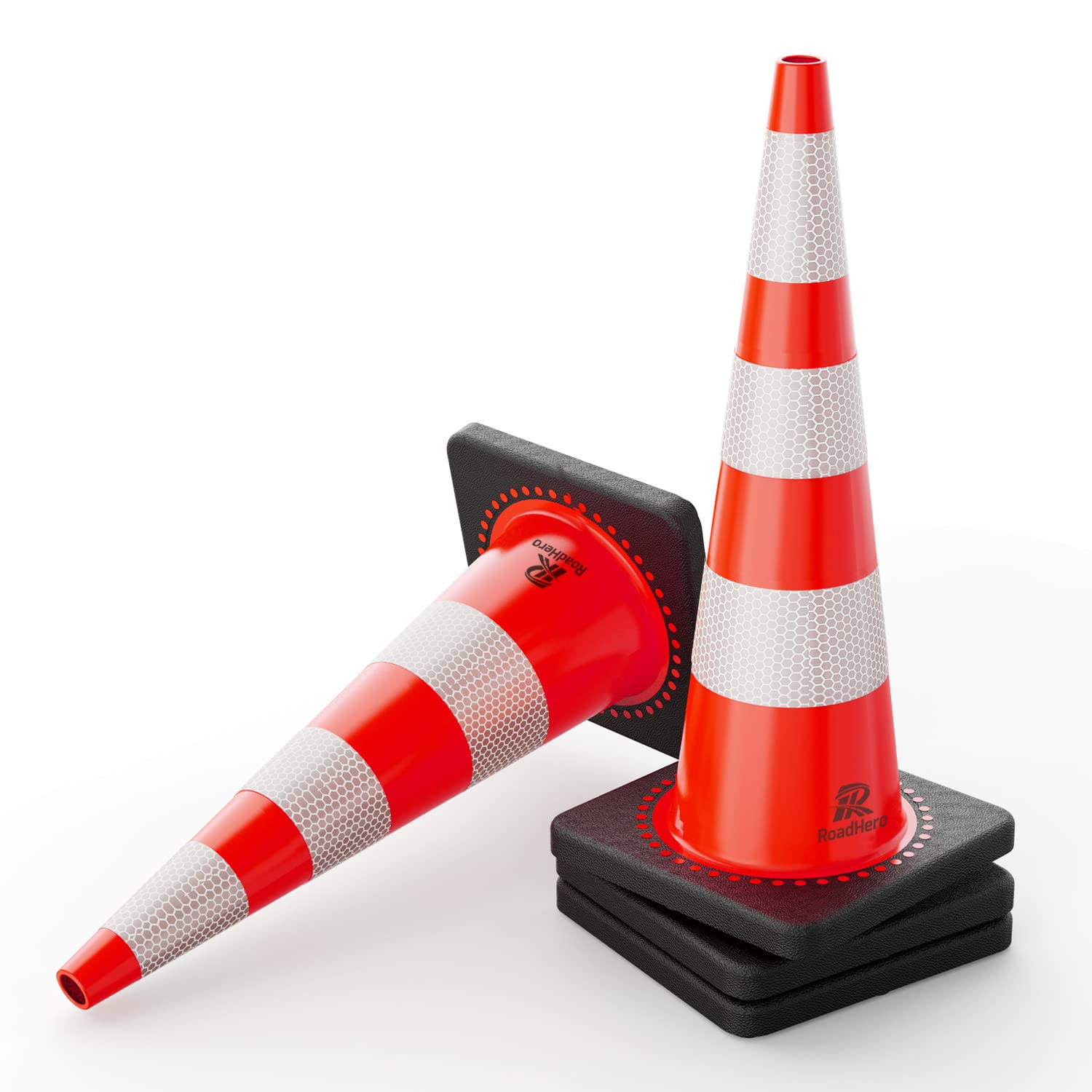 4 Pack Traffic Safety Cones 36 Inch with Black Weighted Base, Plastic PVC Cone,