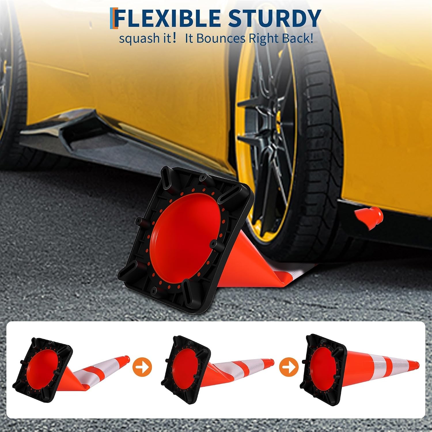 8 Pack 28in Traffic Cones with Reflective Collars & Weighted Base Heavy Duty PVC
