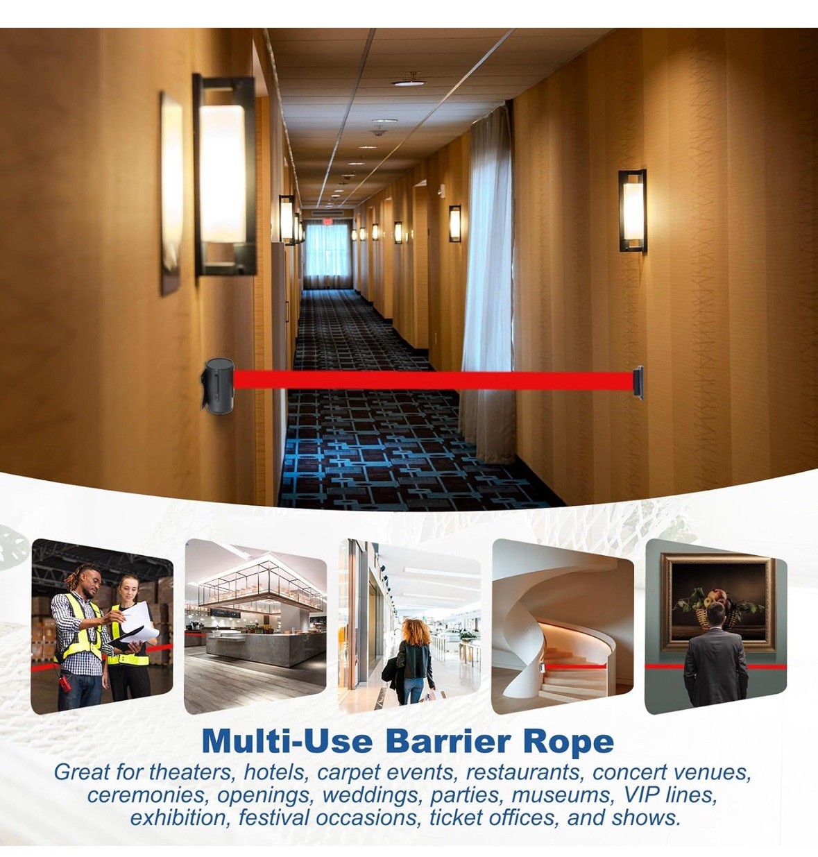2 Pcs 16.4 ft Fixed Wall Mount Retractable Belt Barrier Black/Light Blue