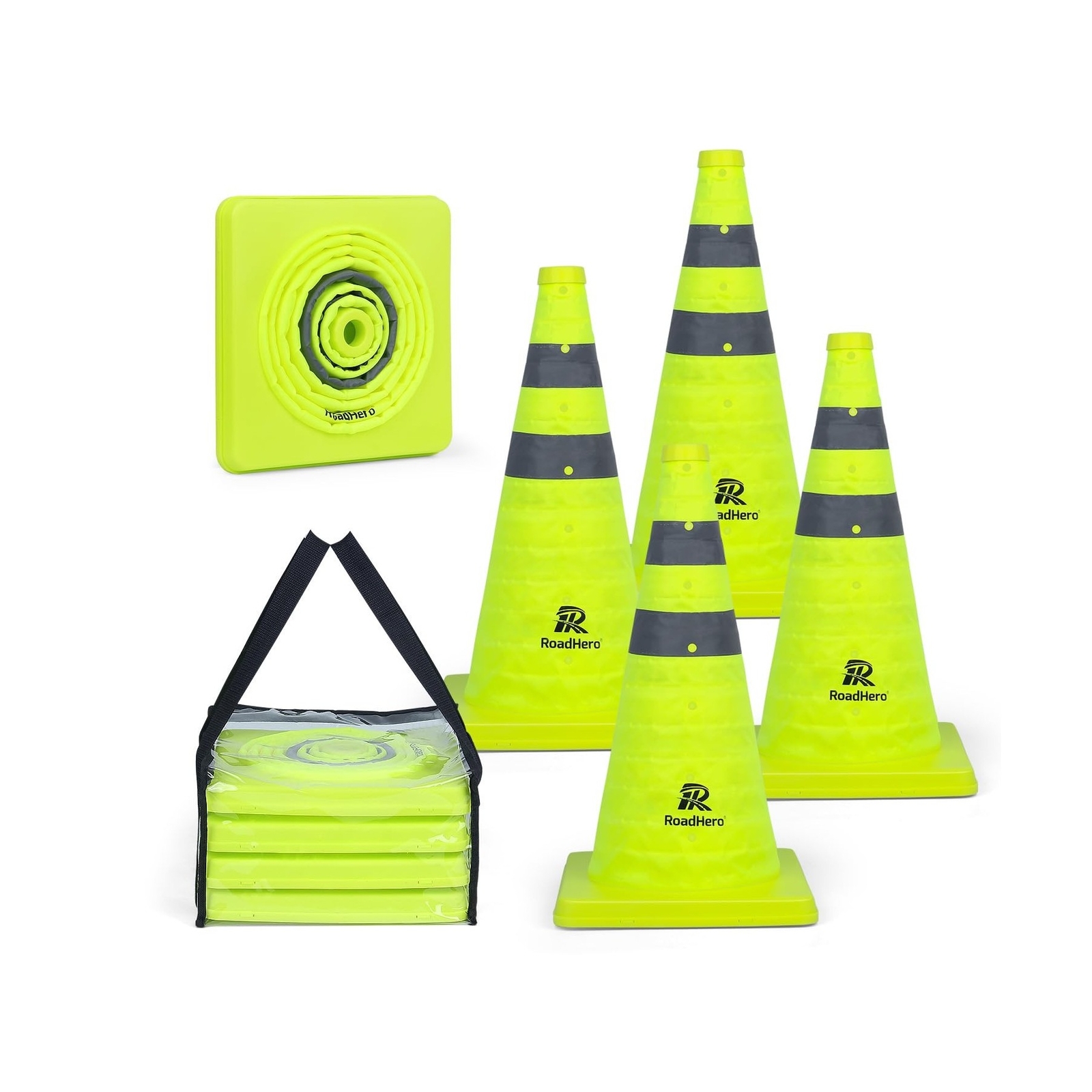 18 Inch [4 Pack] Collapsible Traffic Safety Cones, Lime Green Pop-up Cones wi…