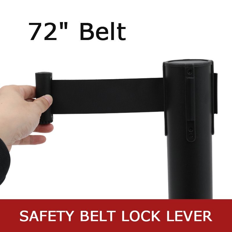 6Pcs Crowd Control Barrier Outdoor Stanchion Queue Pole  Retractable Belt Black