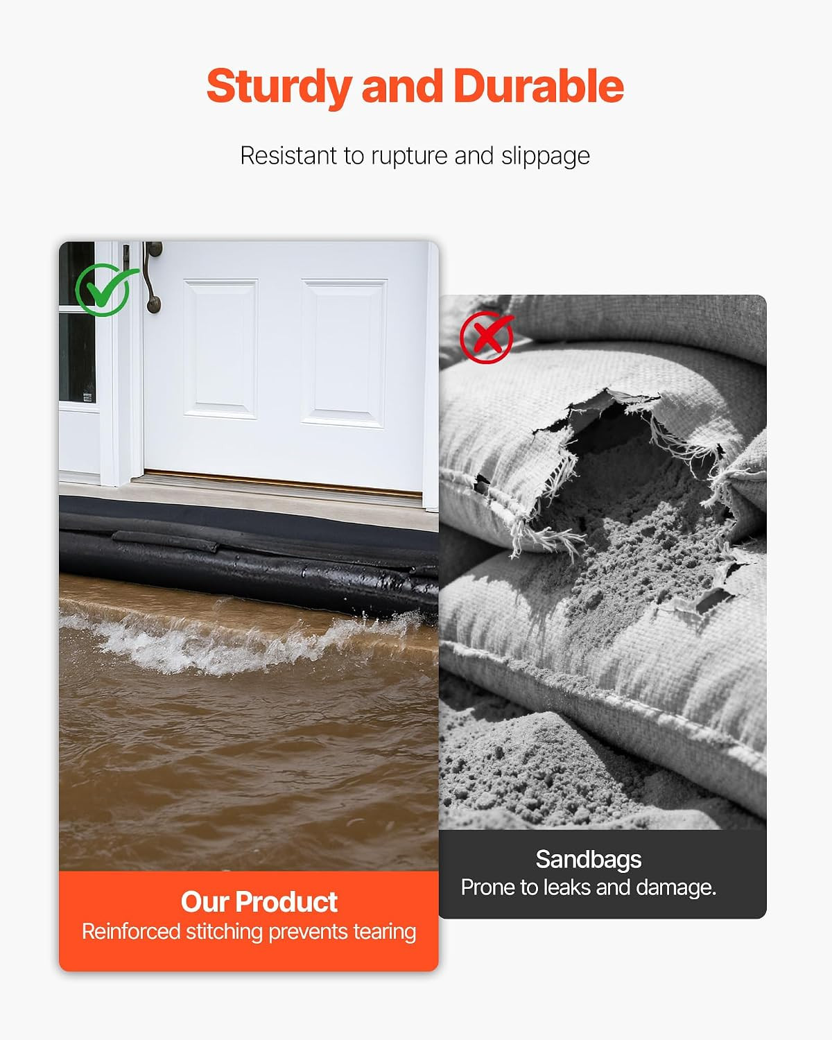 Flood Barrier, 8 Pack, 10 X 0.7 Ft Flood Bags Activated by Water, Water Absorben